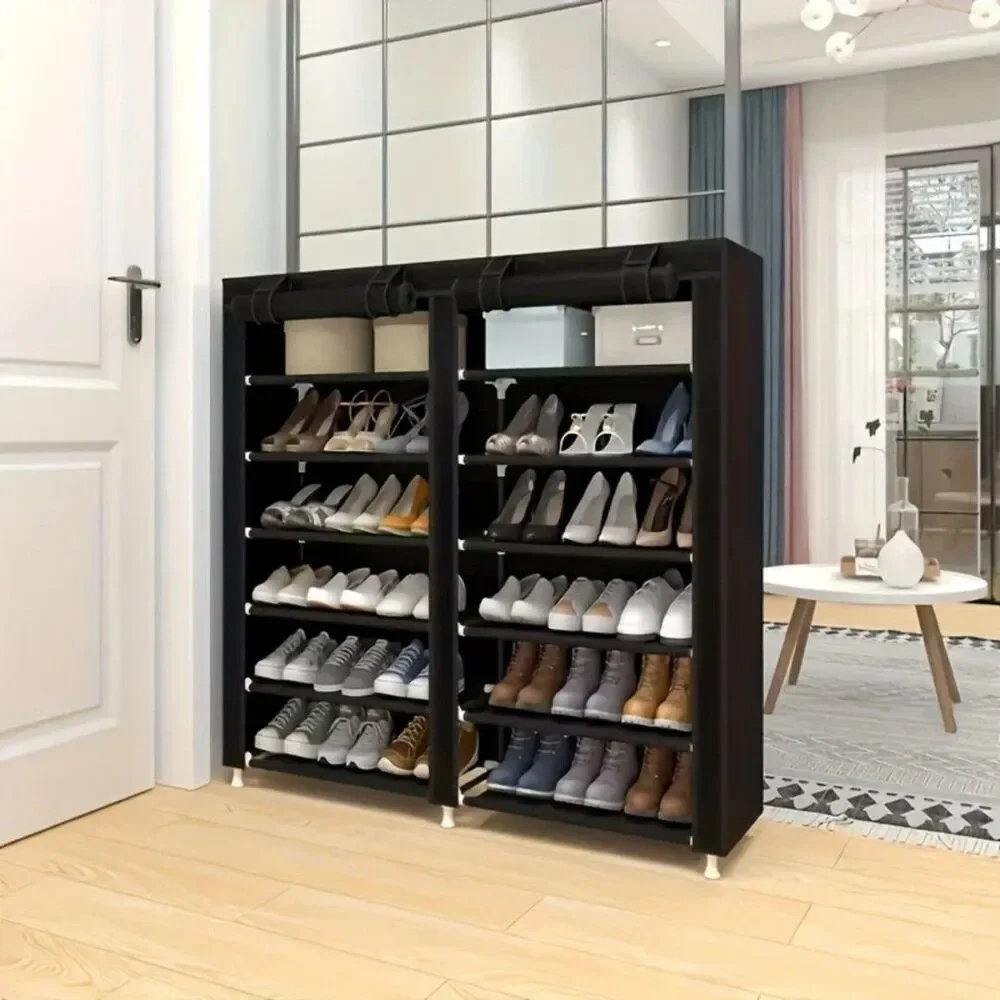 6-layer Double Row Shoe Rack with Dust Cover, Easy To Assemble and Store Shoes